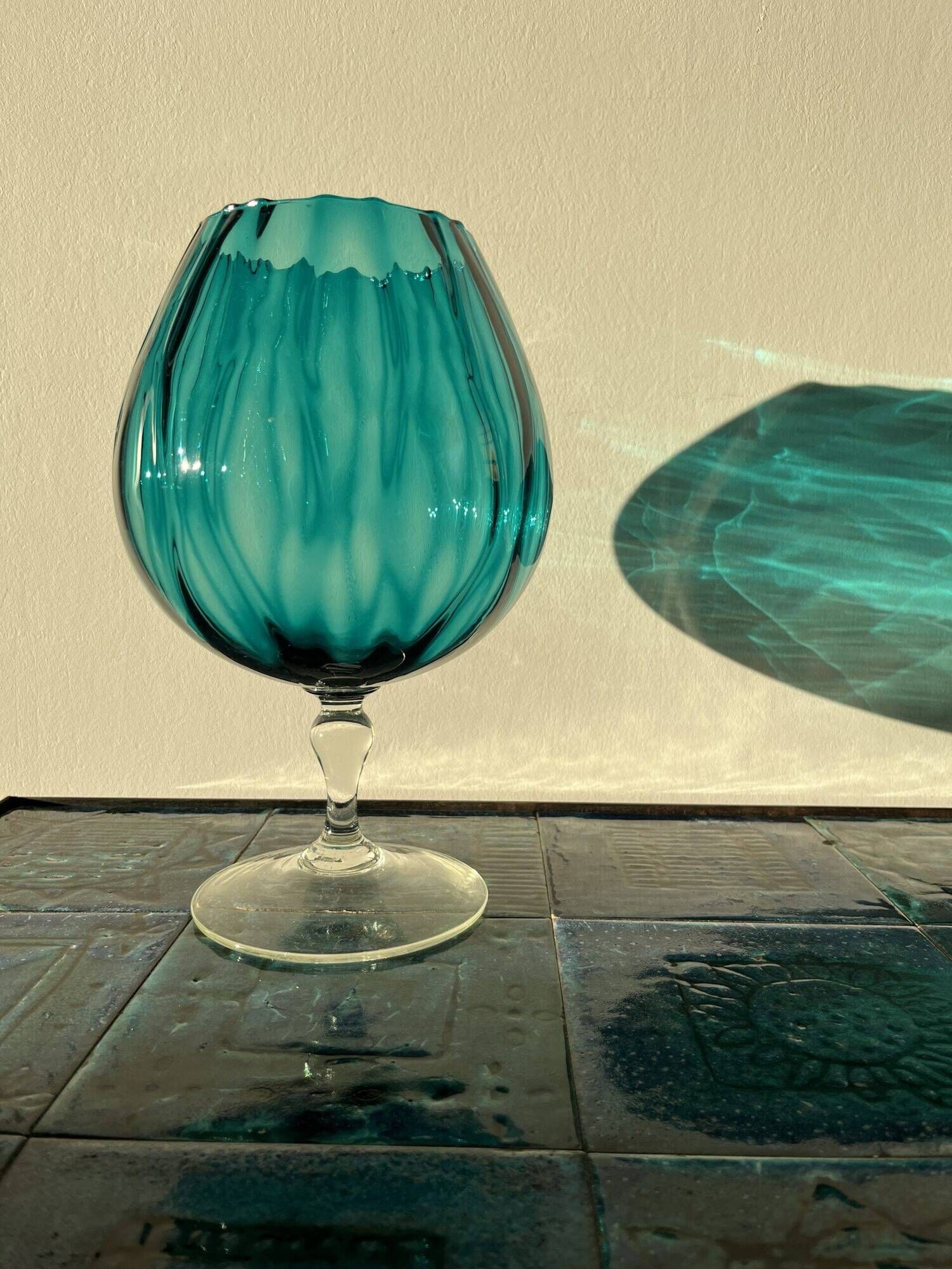 Turquoise blue vase in Empoli glass Made in Italy 1970