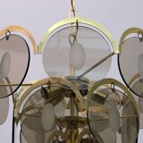 Gino Vistosi Mid-Century Modern Amber Glass and Brass Chandelier, 1970s