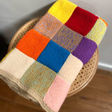 Plaid couverture en laine ancienne crochet multicolore granny square