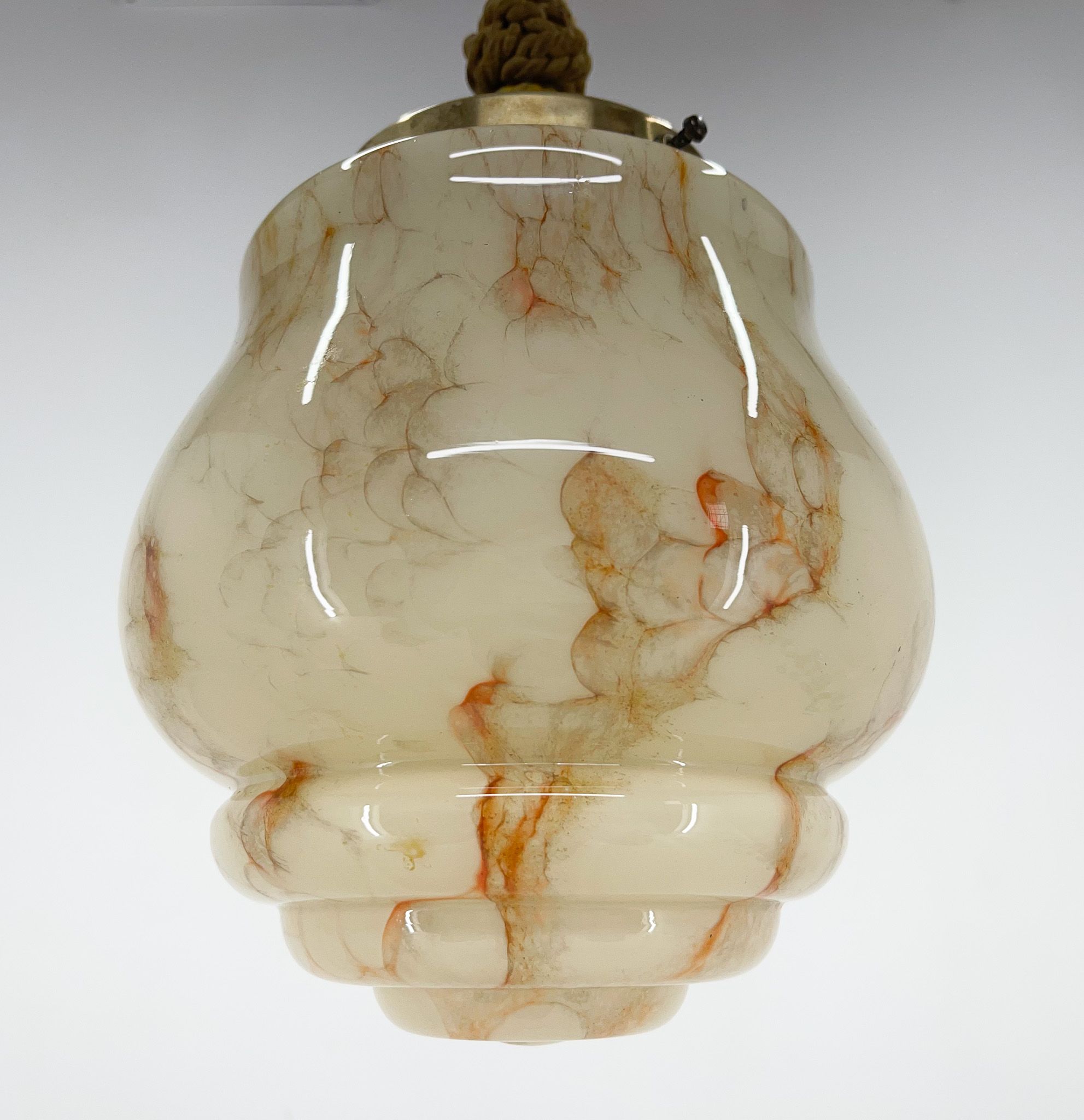Art Deco Marble Glass Pendant Lignt on Original Rope