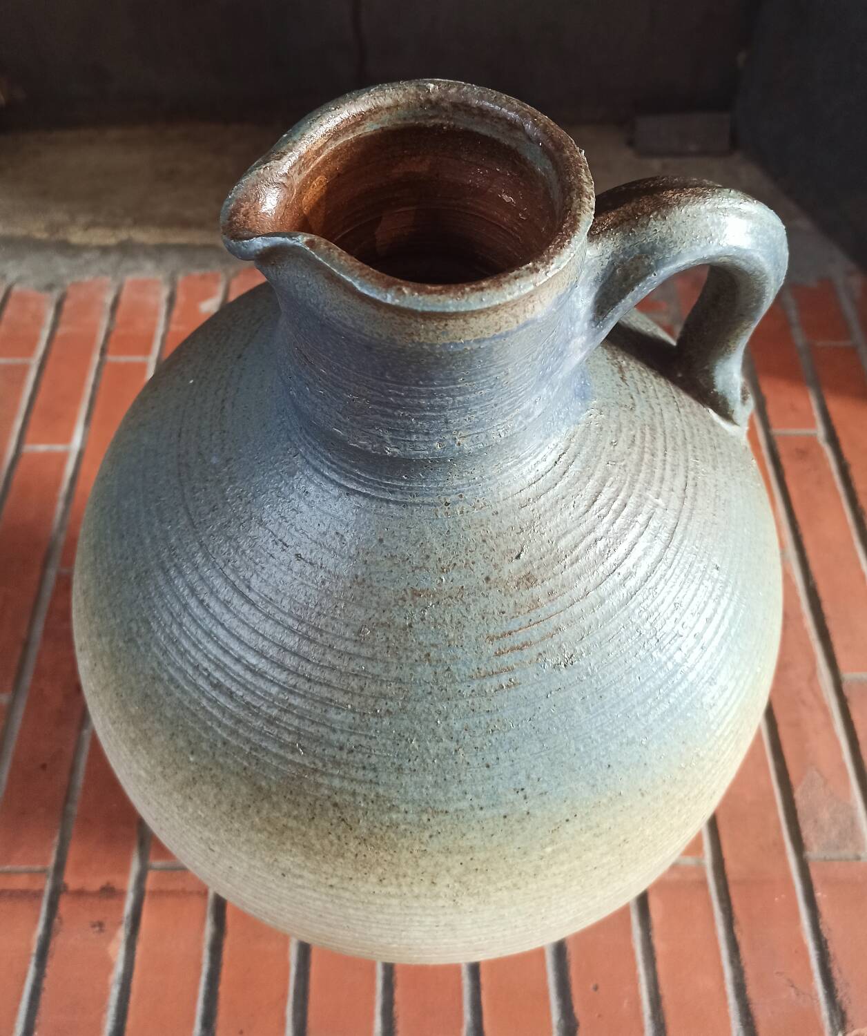 Vintage large pitcher vase in artisanal stoneware.