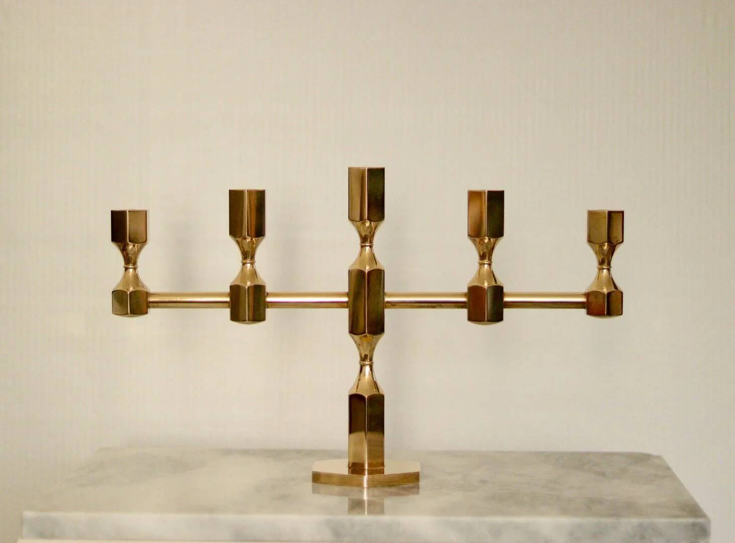 Swedish brass five arm candelabra by Gusum
