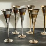 6 Vintage Silver-Plated Brass Champagne Flutes