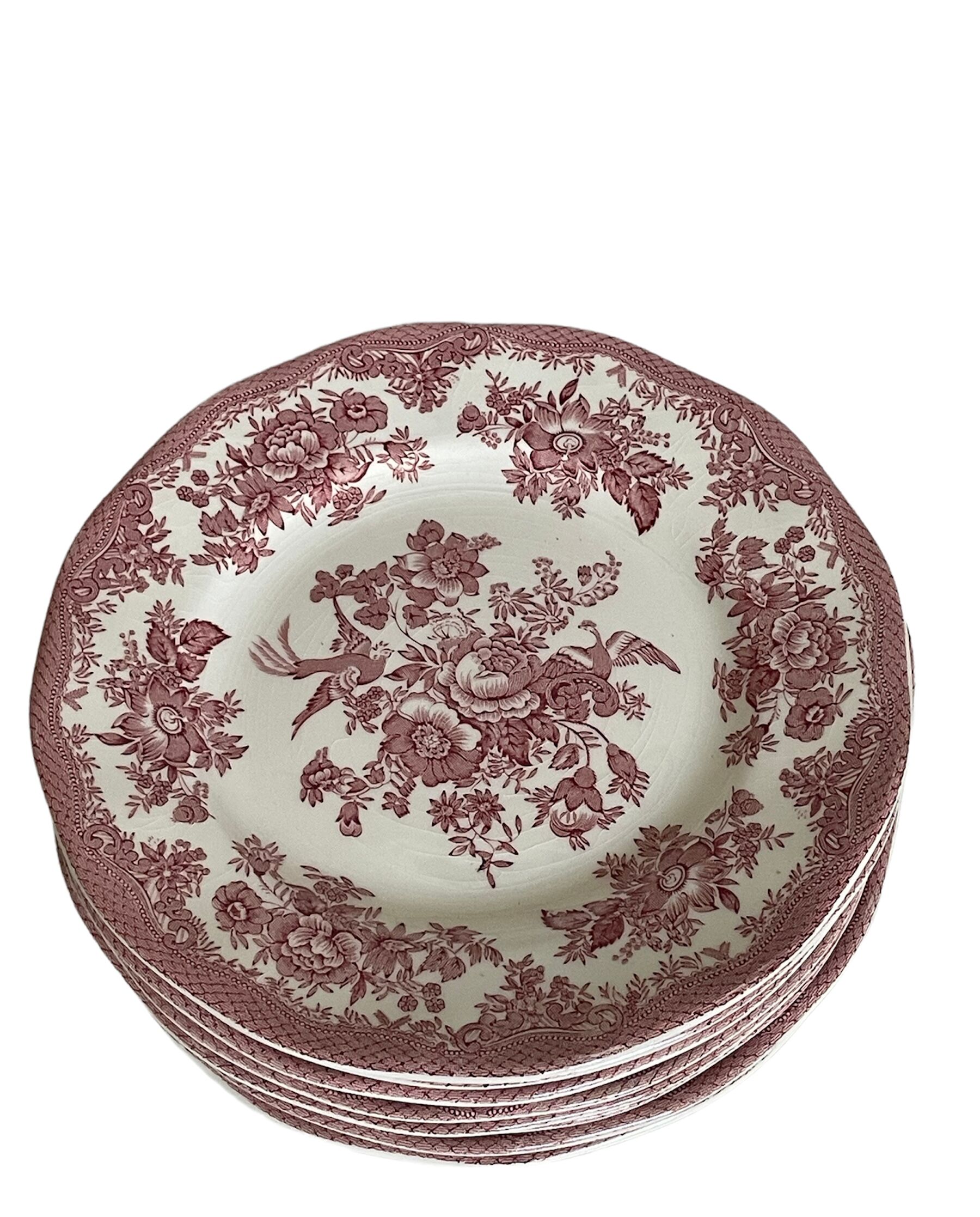 Lot de 8 assiettes faïence Wedgwood modèle faisan asiatique rose