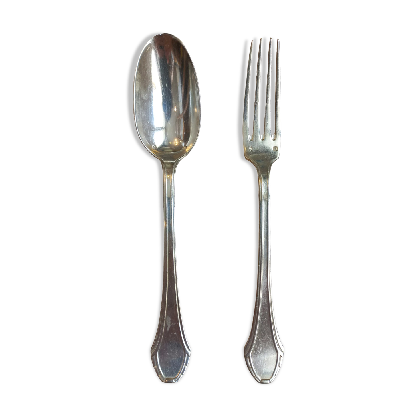 Paire couverts baptême en argent massif art déco Selency