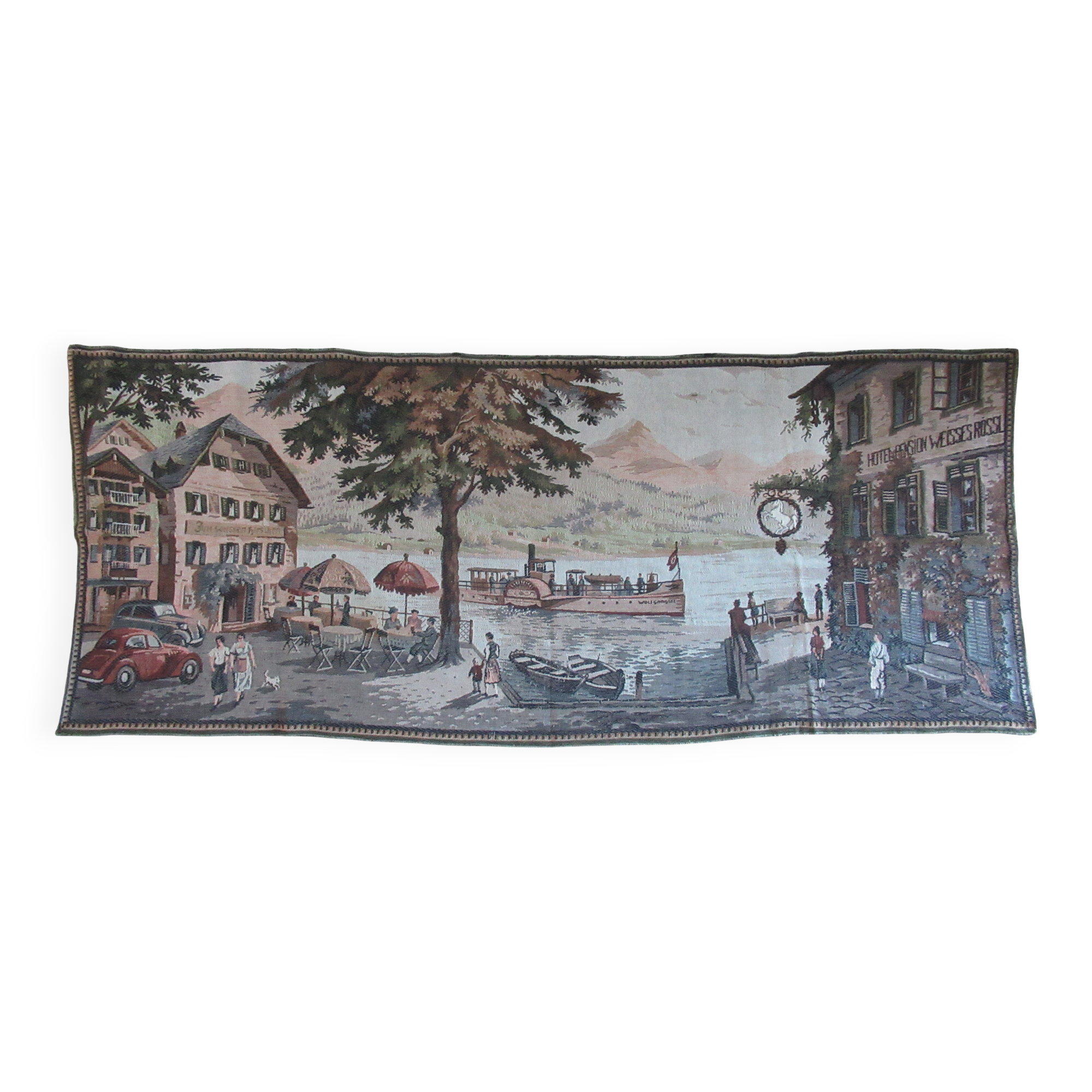 Antique tapestry from lake wolfgang, austria, 1930s-40s.