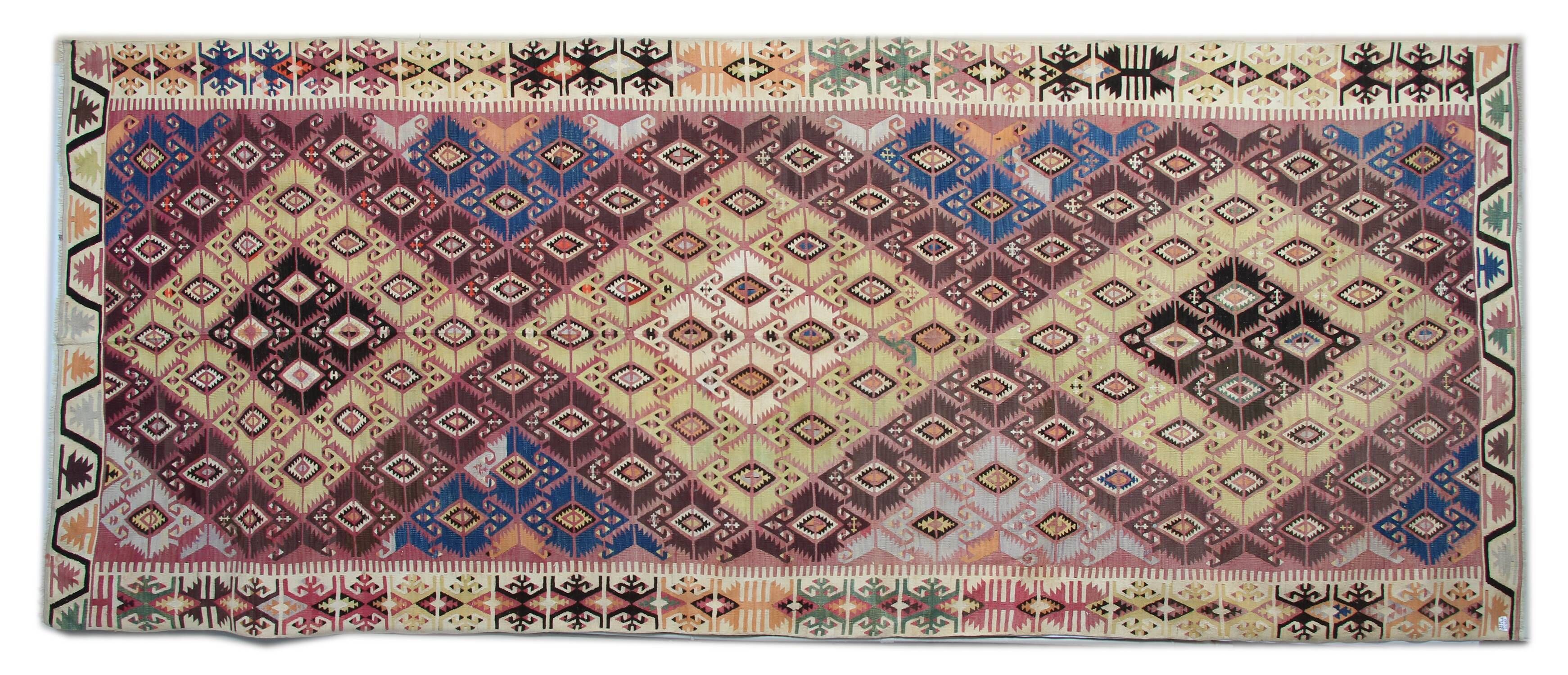 Antique Anatolian Carpet, Hand-Woven Runner, Turkish Kilim