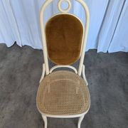 Vintage Thonet Bentwood Dining Chair: Cane Seat, Yellow Fabric Back