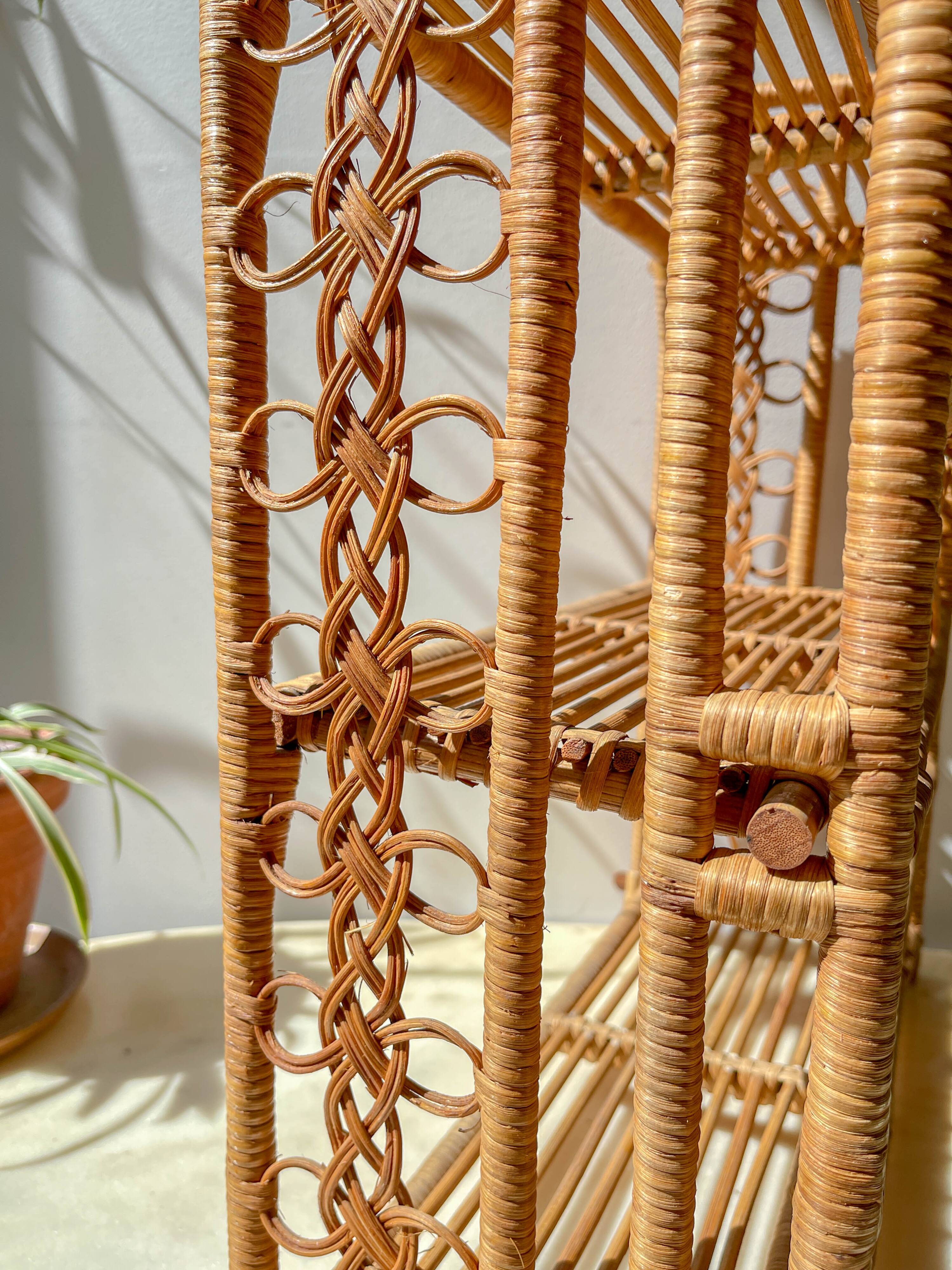 Vintage 1950s rattan folding shelf