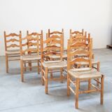 Rustic Friulian chairs with turned legs, set of 12, 1980-1990