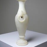 Petit vase balustre en albâtre vintage/ancien amphore à anneaux
