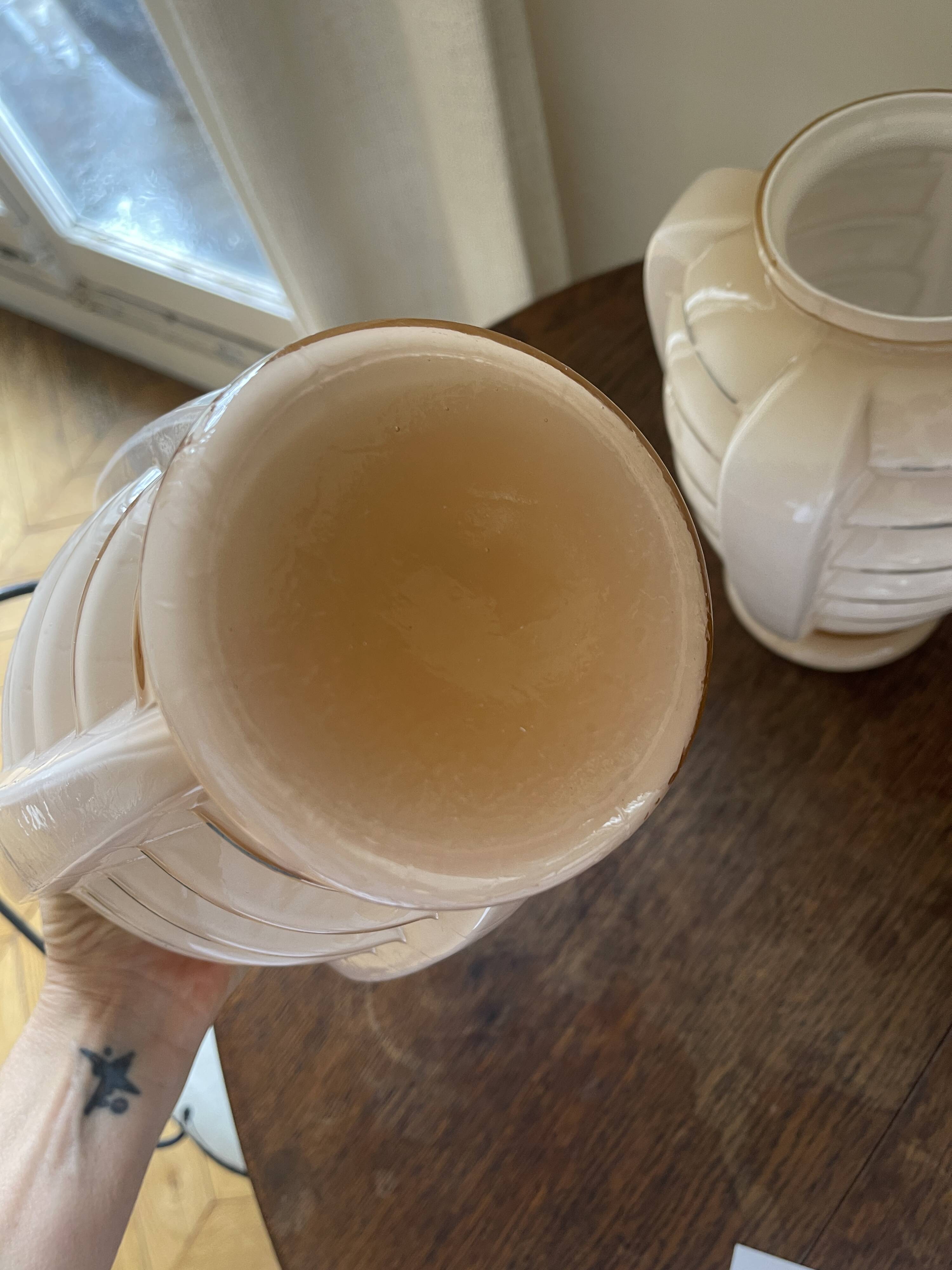 2 light pink opaline vases, art deco style