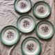 6 assiettes plates Ceranord Saint Amand Beaugency fleurs bords dorés et vert menthe