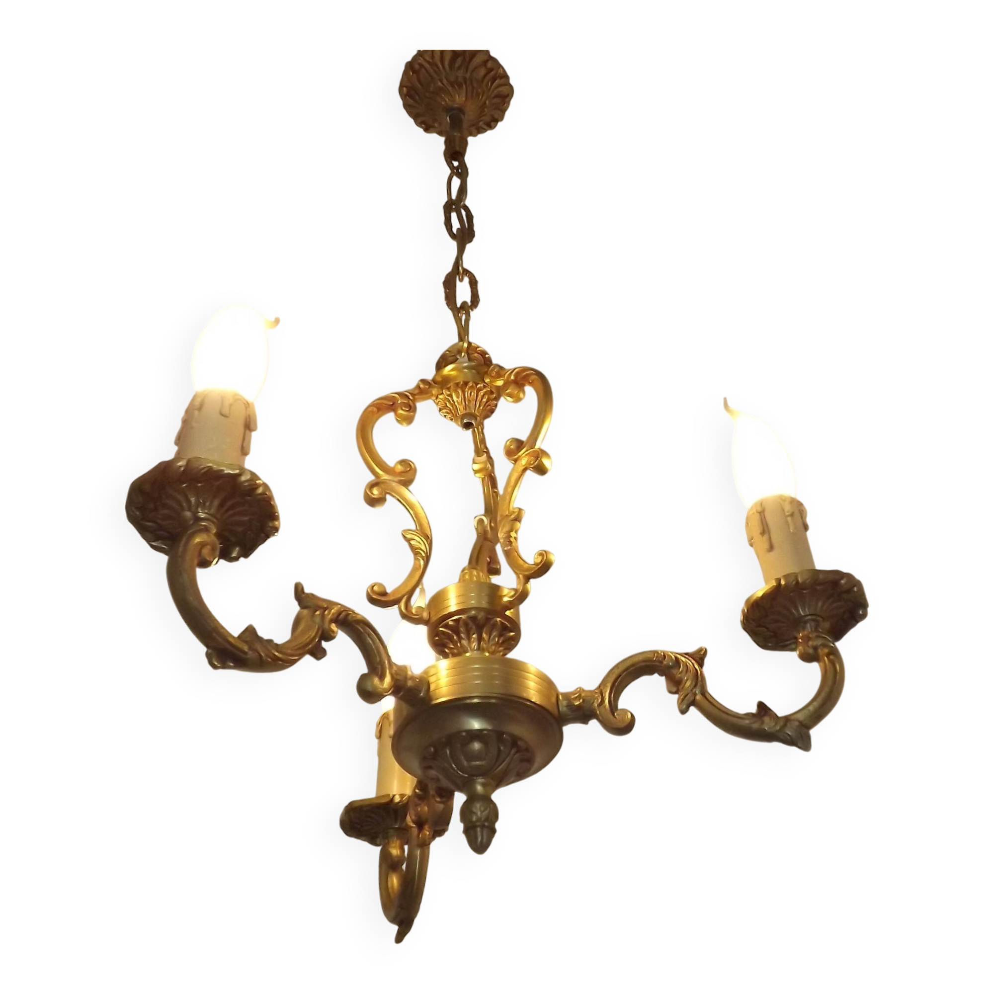 French Art Nouveau Bronze 3 Light Acanthus Detail Cage Candlestick 5476