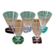 Set of 5 designer wine glasses, colored feet