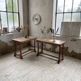 Set de deux tables bistrot en noyer et carrelage 1890
