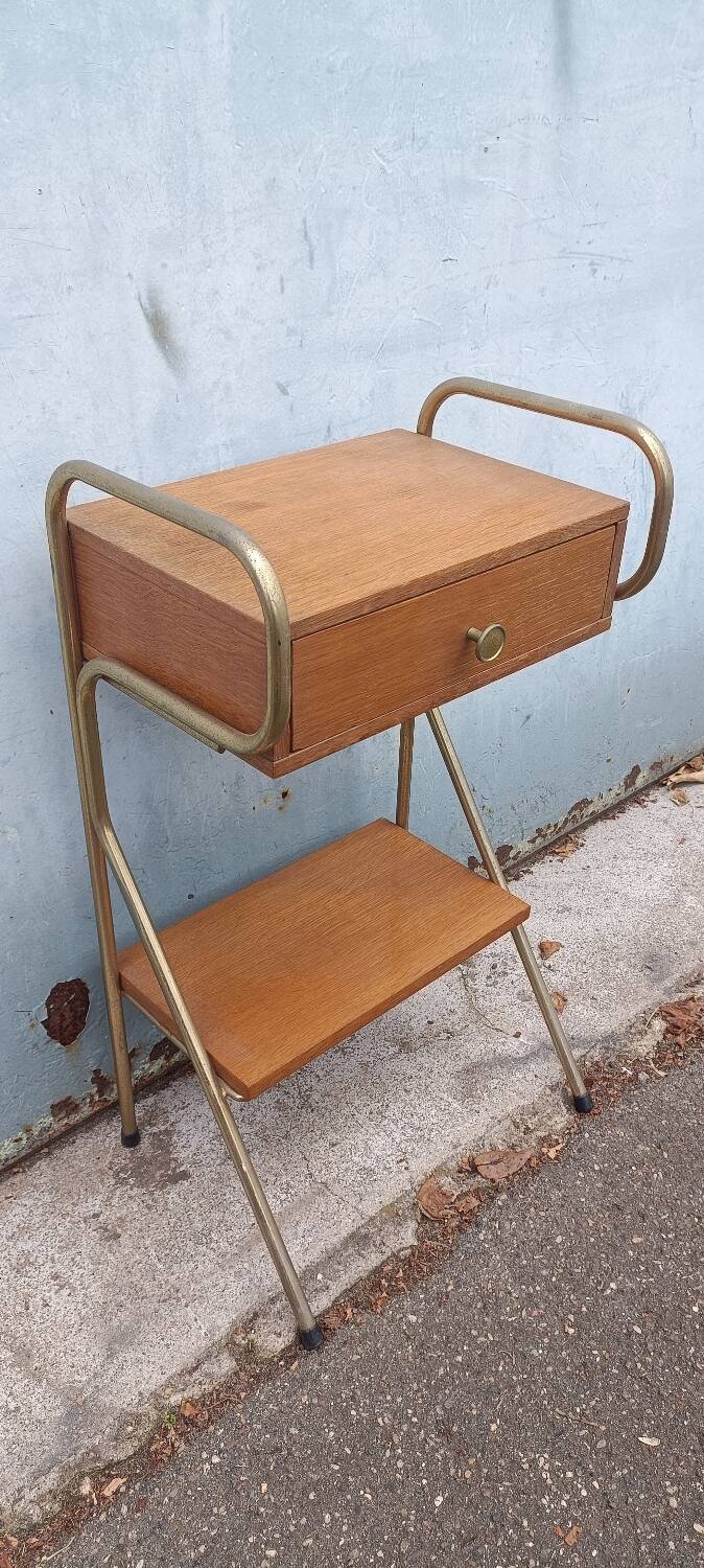 Table chevet vintage métal bois