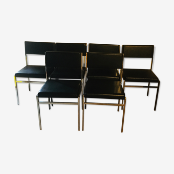 Lot de 6 chaises design en cuir années 70