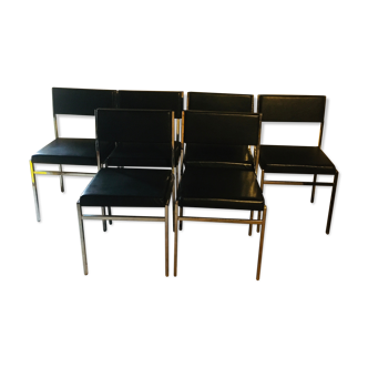 Lot de 6 chaises design en cuir années 70