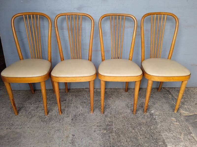 4 designer chairs in bent beech ep 1950 Italy