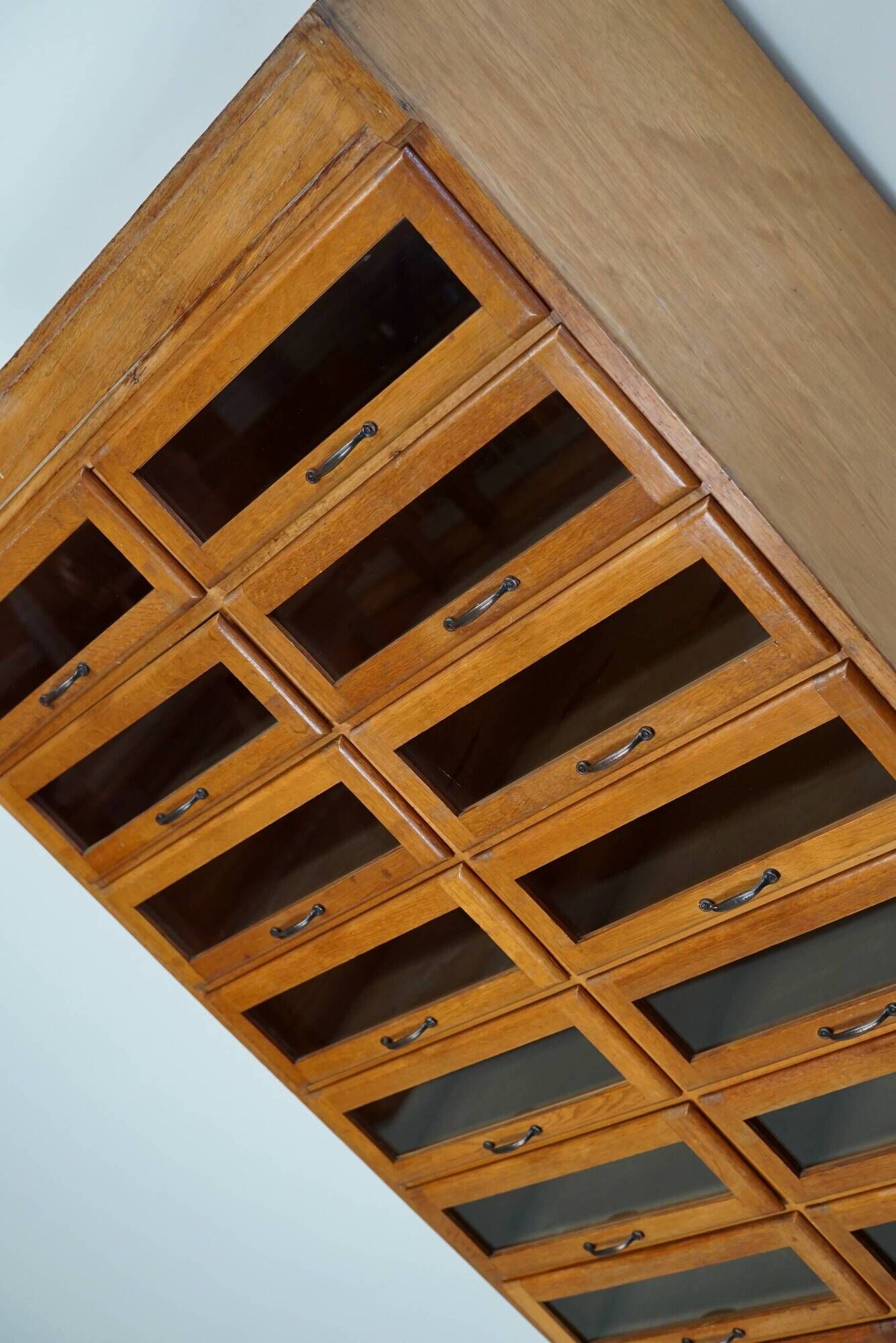 English Haberdashery Shop Cabinet with Glass Fronted Drawers, Circa 1930s