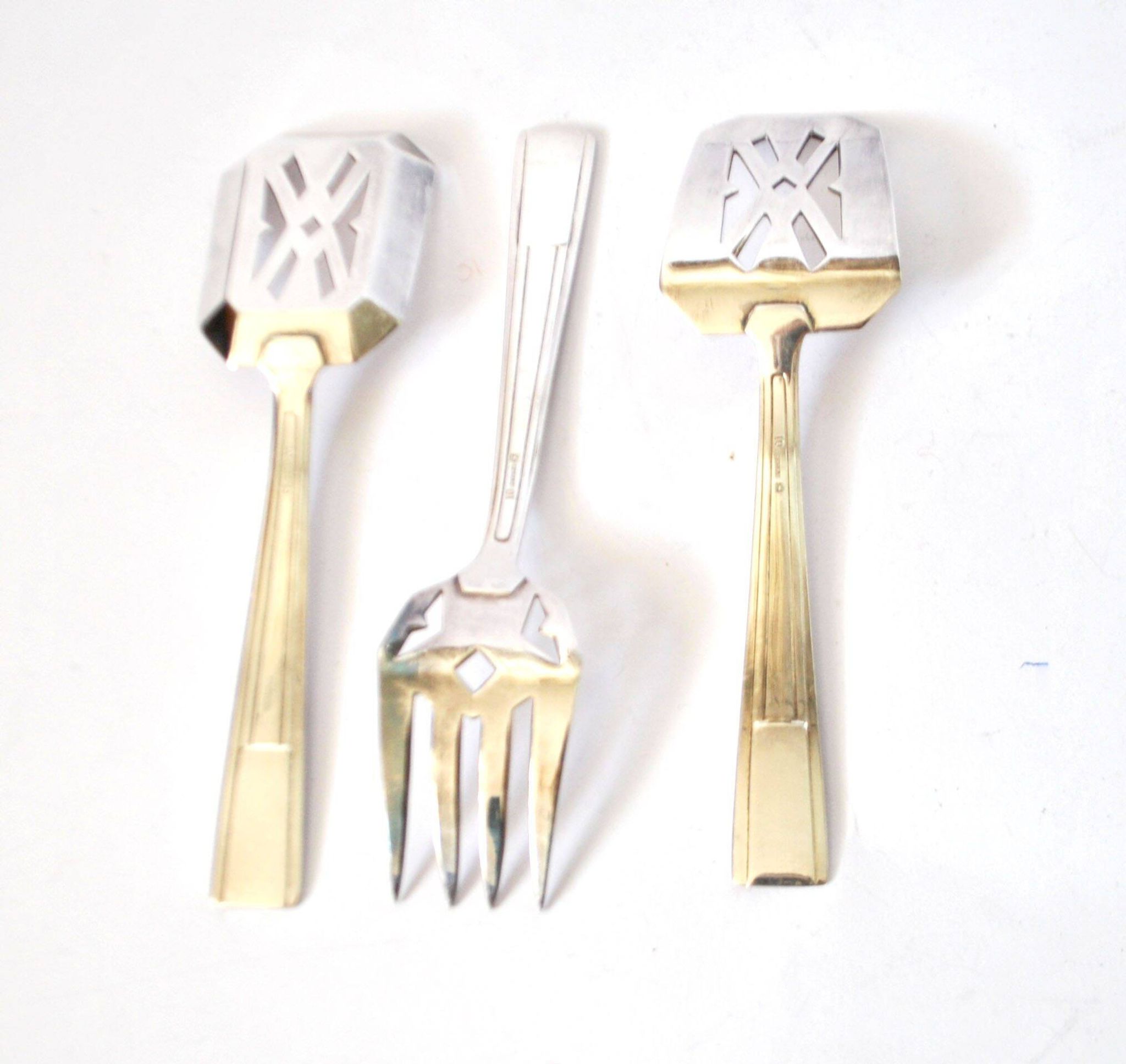 Lot de 3 couverts à mignardise dessert en argenterie moderniste 1950 RENEKA