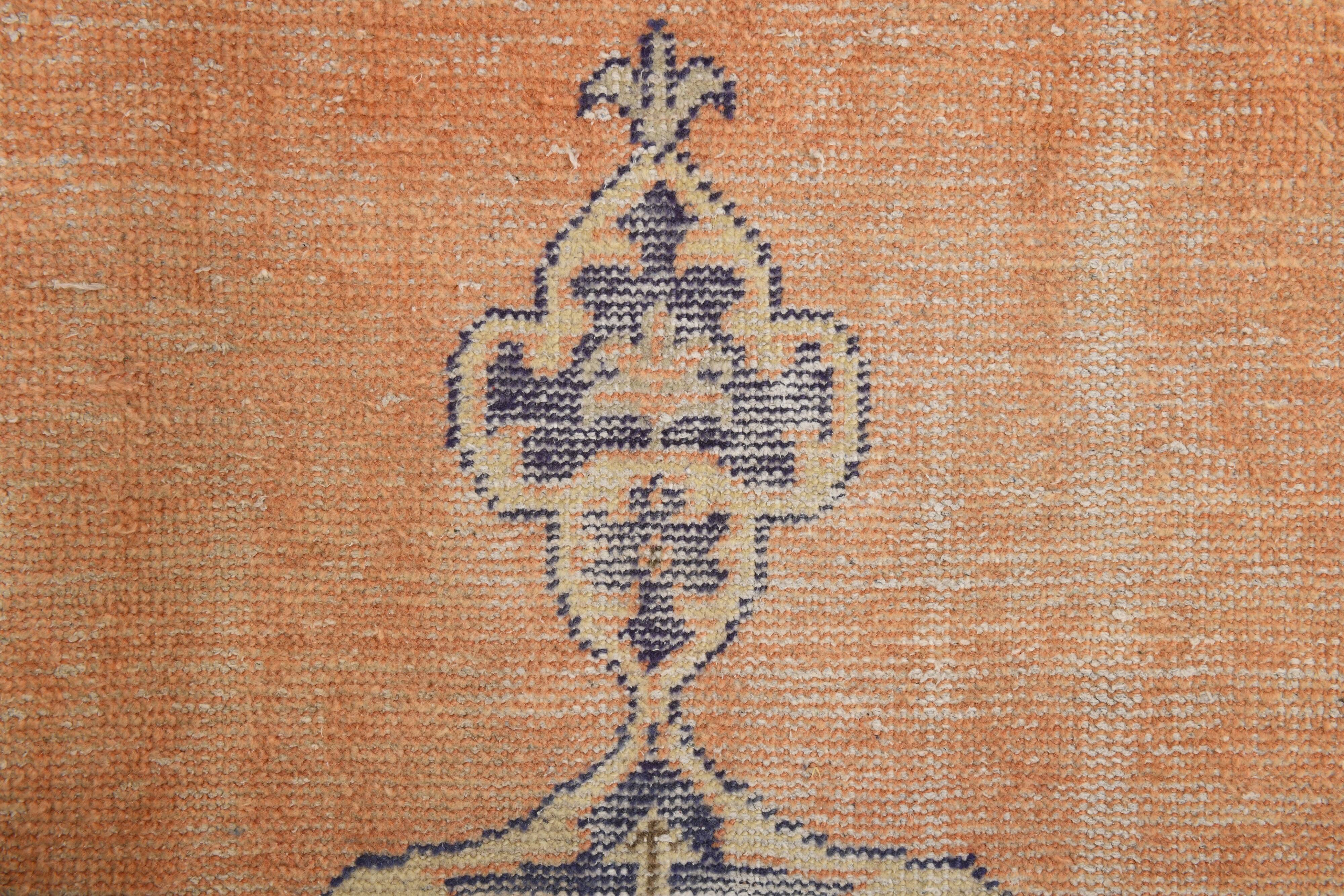 Orange & navy blue turkish vintage rug