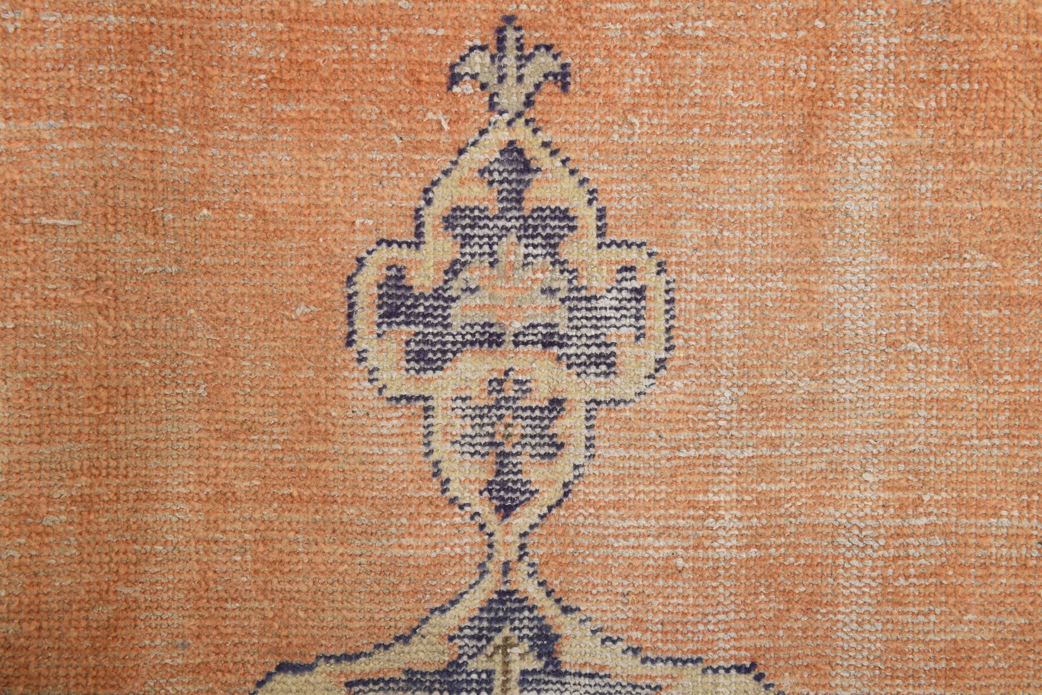Orange & navy blue turkish vintage rug