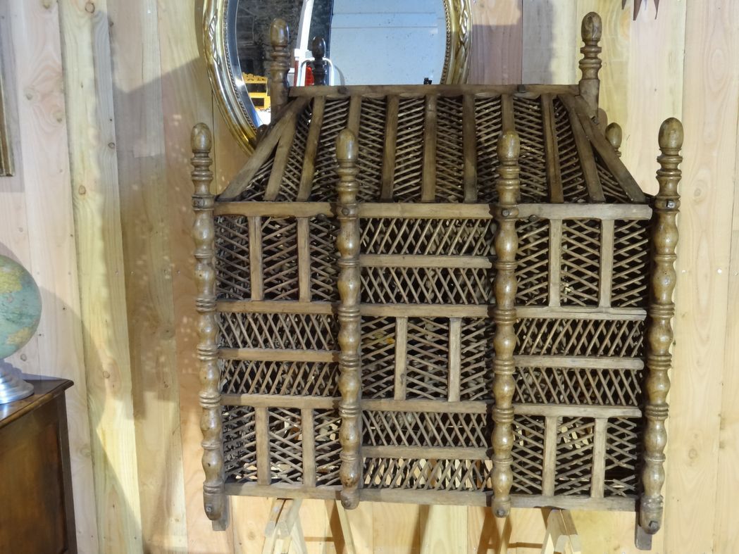 Large wooden bird cage, nineteenth century mastery work, 101 x 120 cm