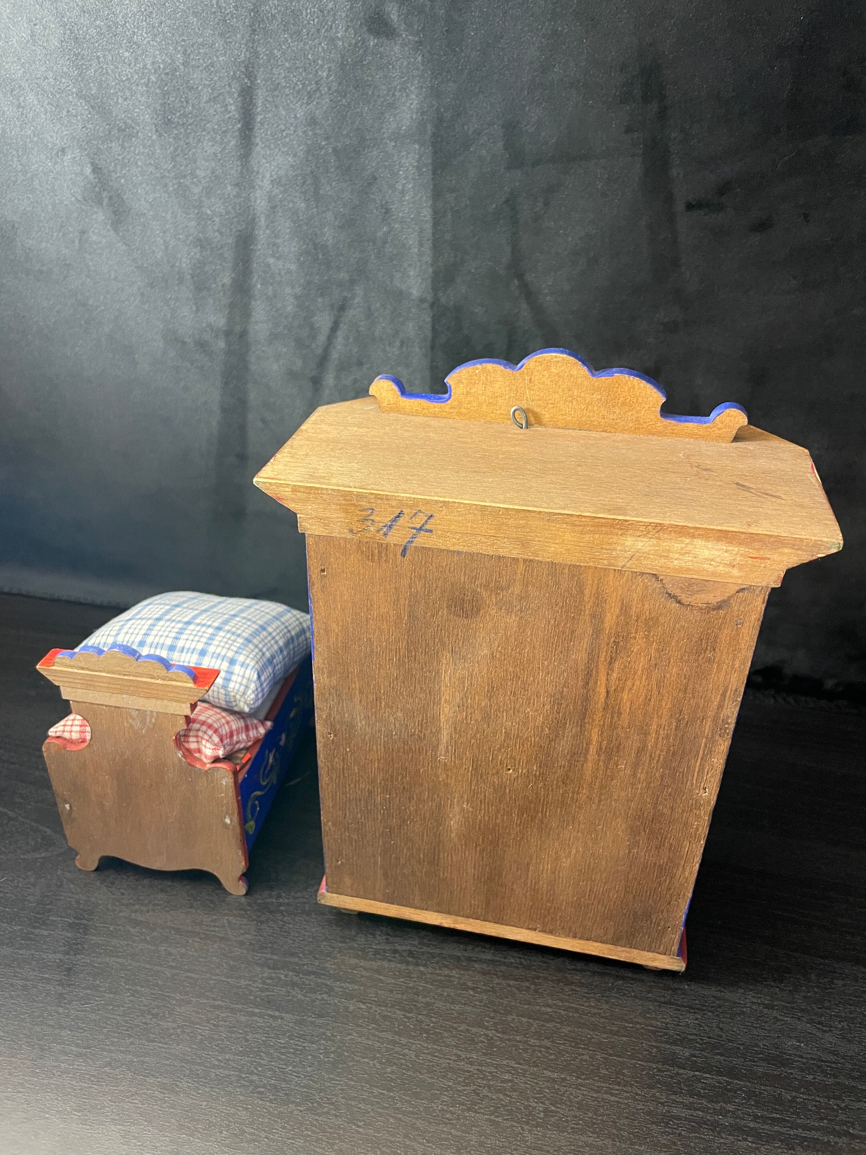 Tyrolean miniature wardrobe and bed set