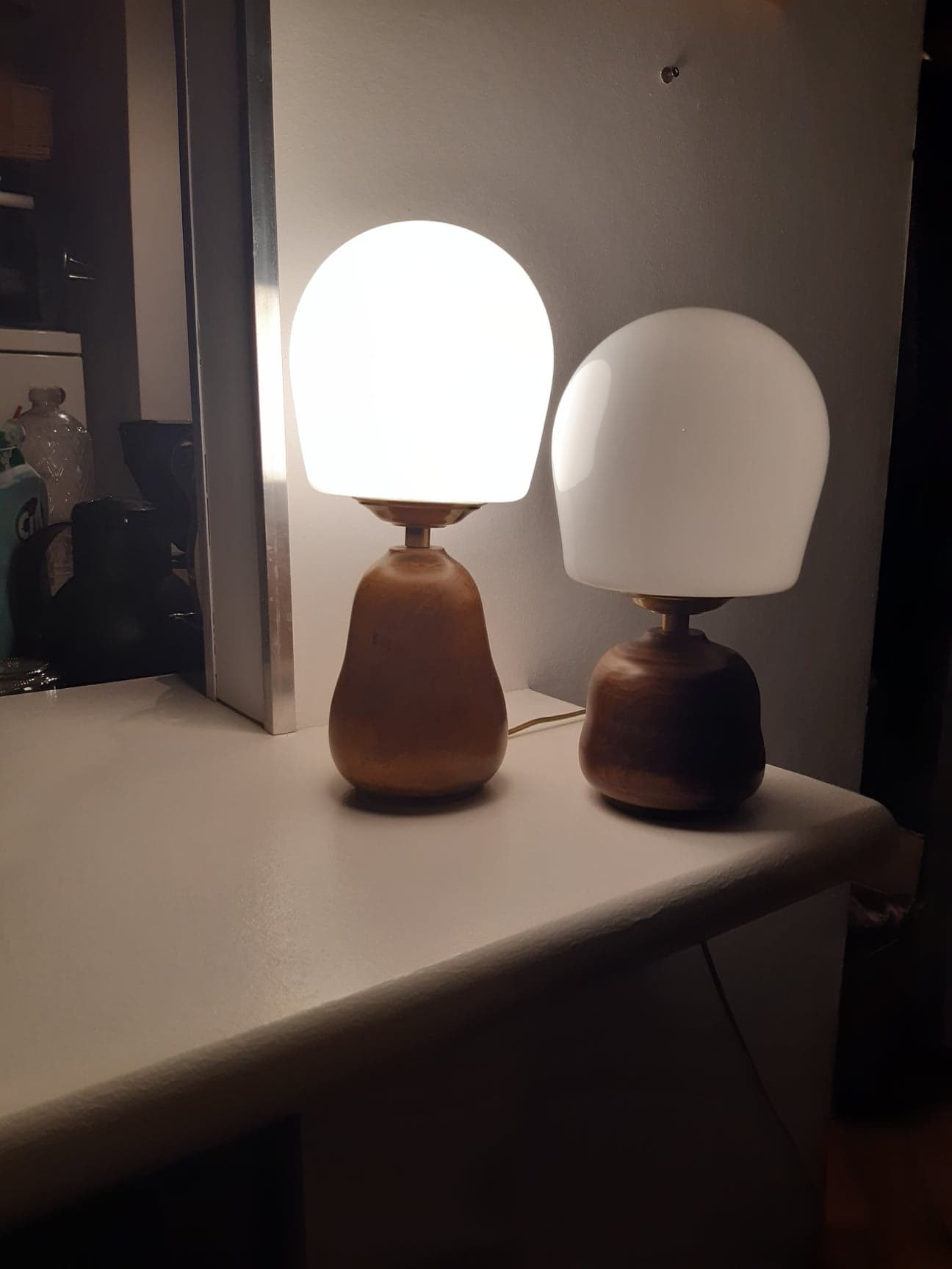 Pair of opaline wood lamps