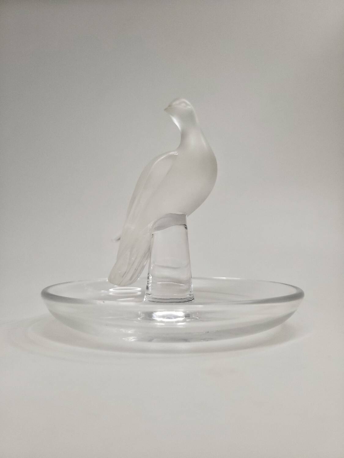 Lalique France – Satin-finished crystal dish with bird, vintage model