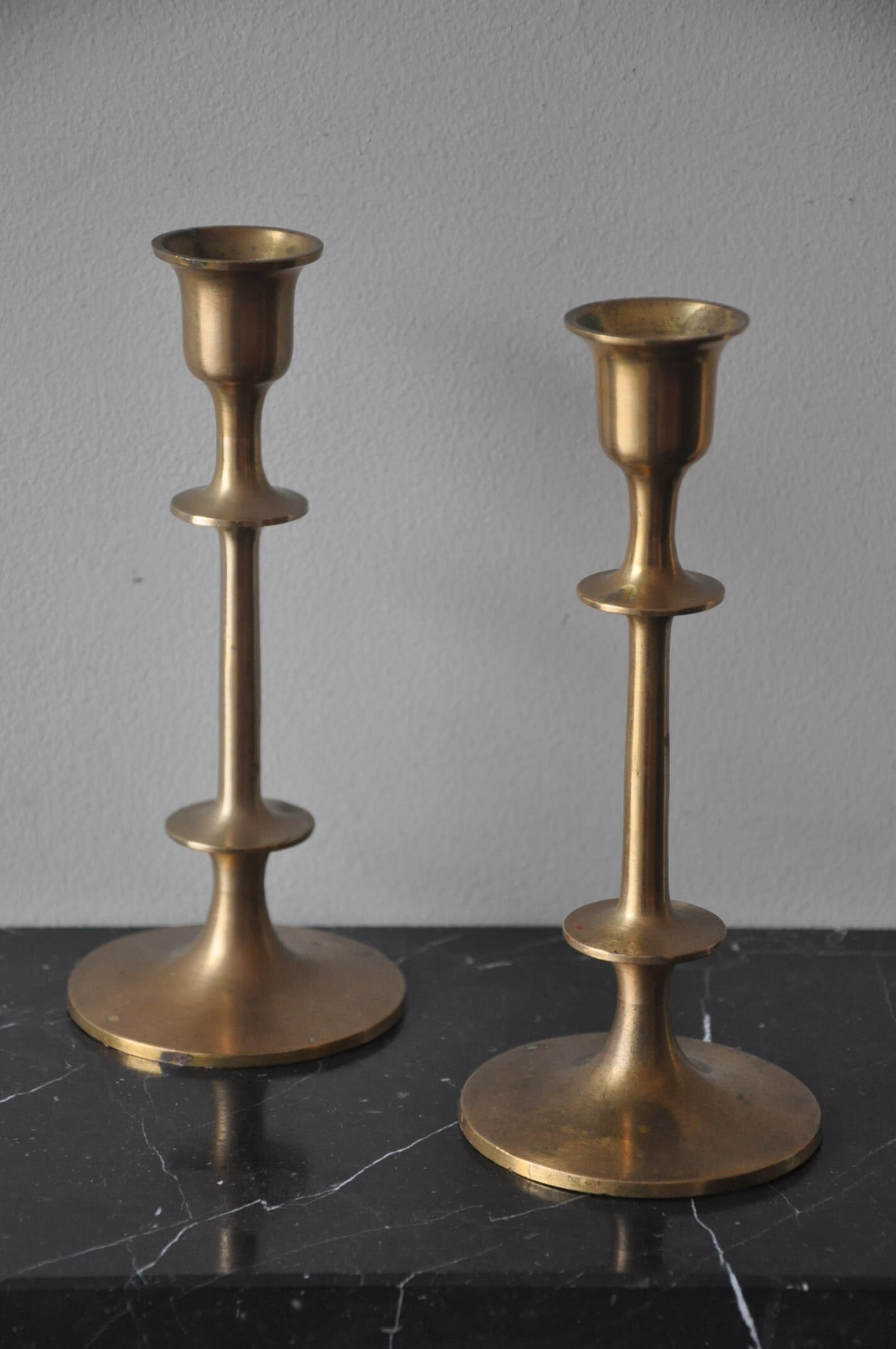 Pair of vintage Scandinavian brass candle holders