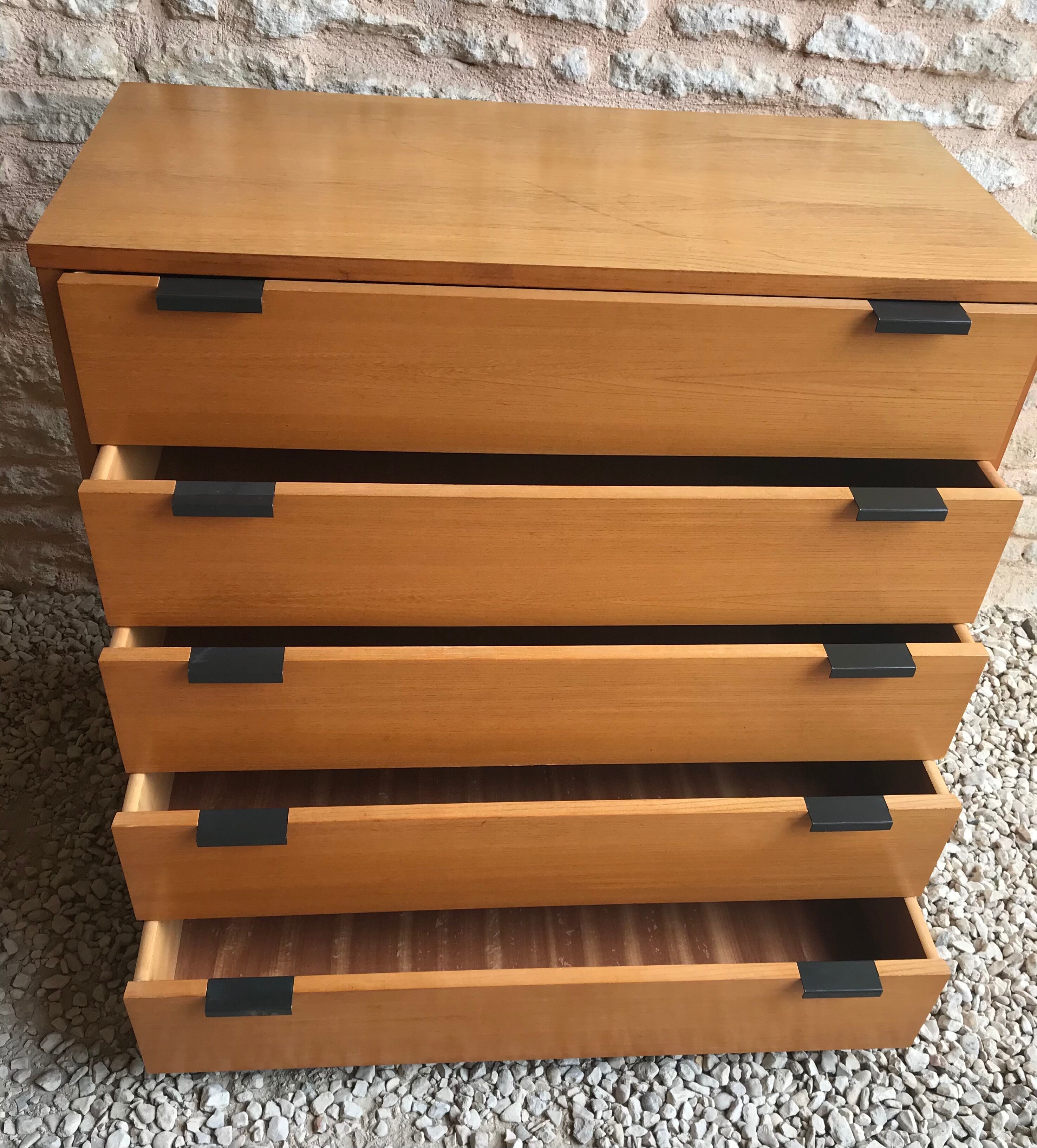 Vintage chest of drawers 1980's blond beech 5 drawers