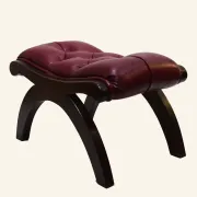 Vintage tufted footrest in red faux leather and solid beech.