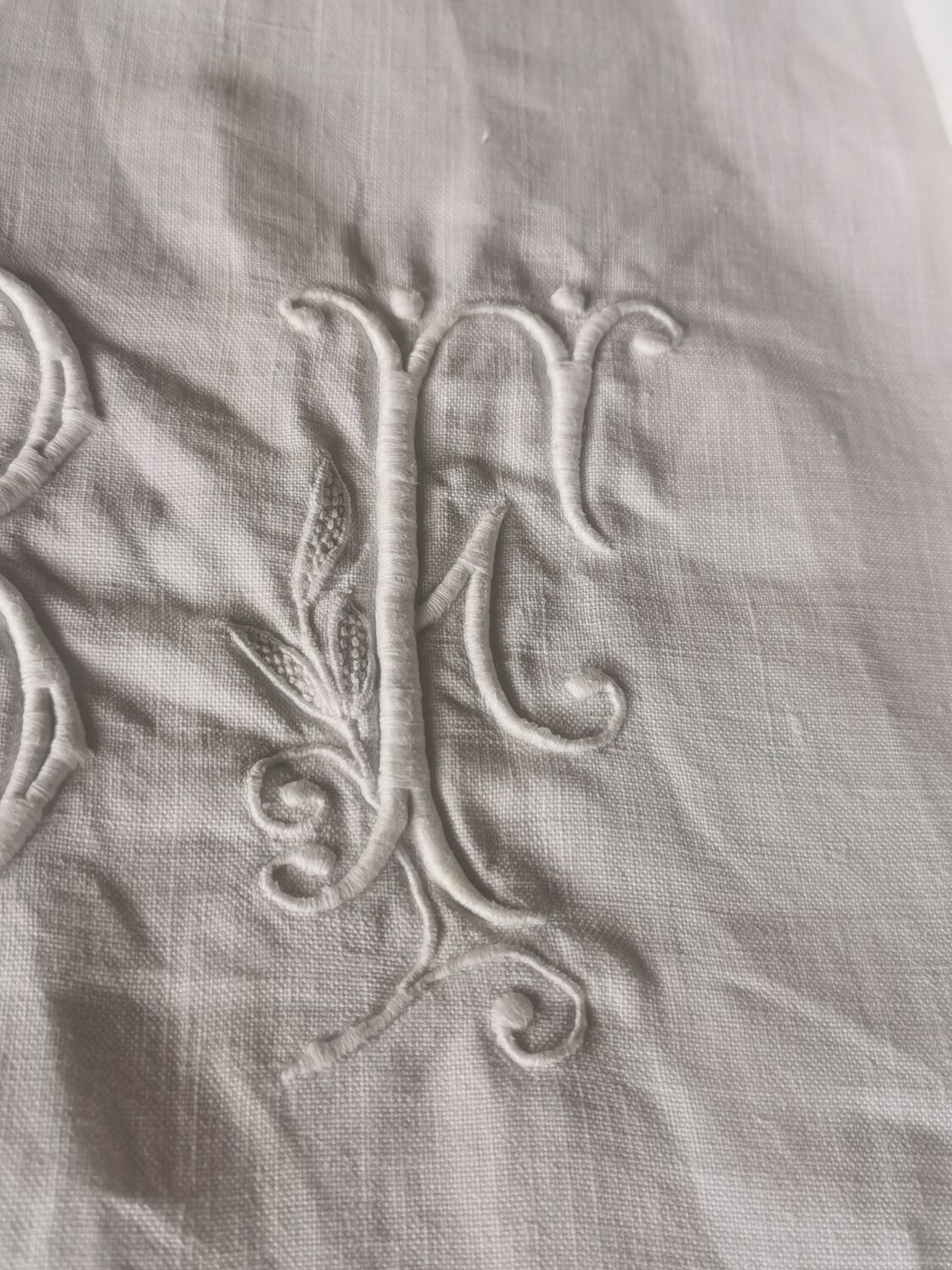 Old very large linen sheet monogrammed BF