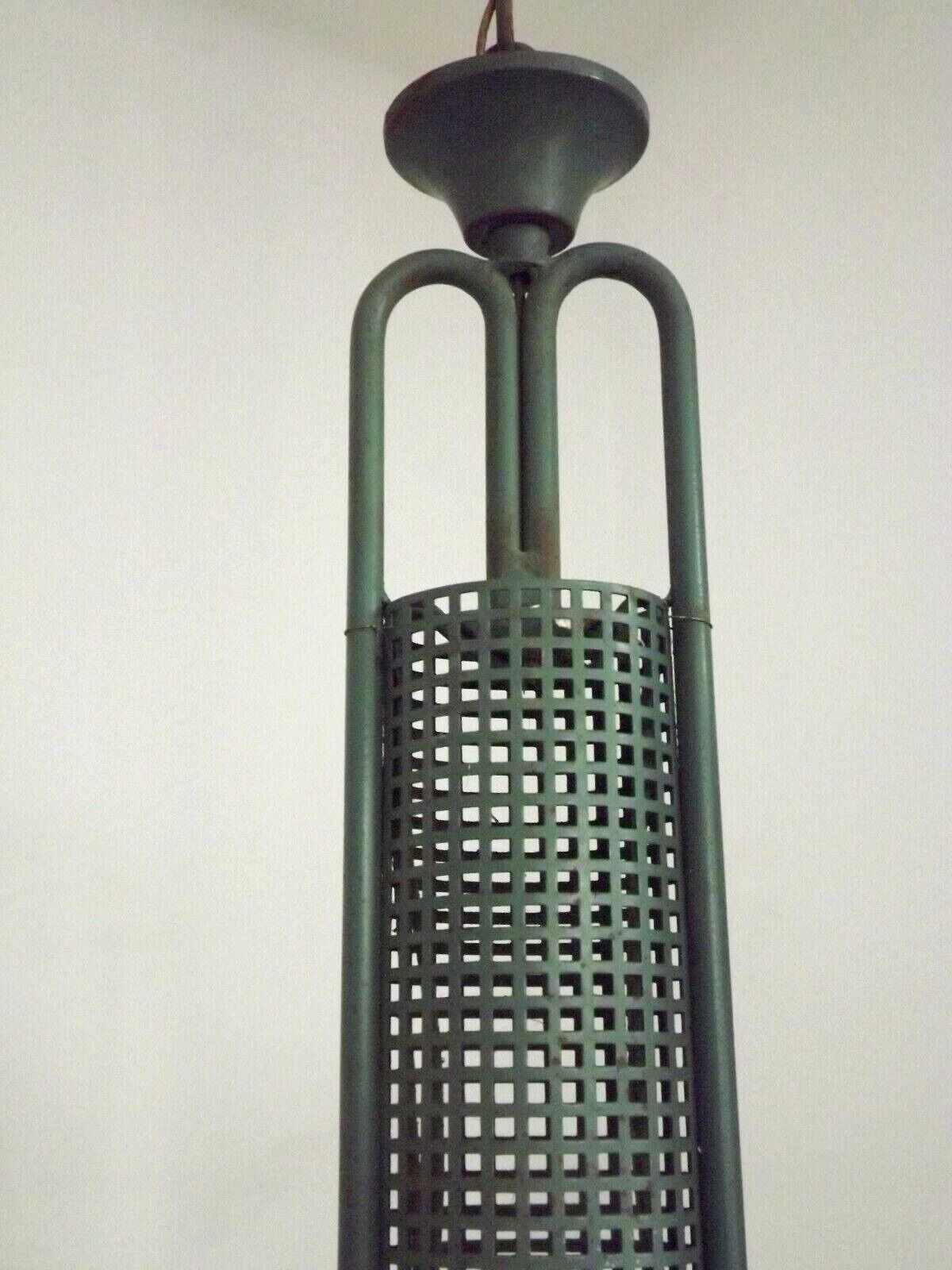 Green iron 4 light chandelier with scrolled arms