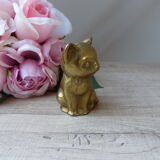 Figurine statuette mignon chat assis en laiton doré massif lourd creux vintage