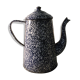 Cafetière verseuse ancienne en tôle émaillée bleu blanc