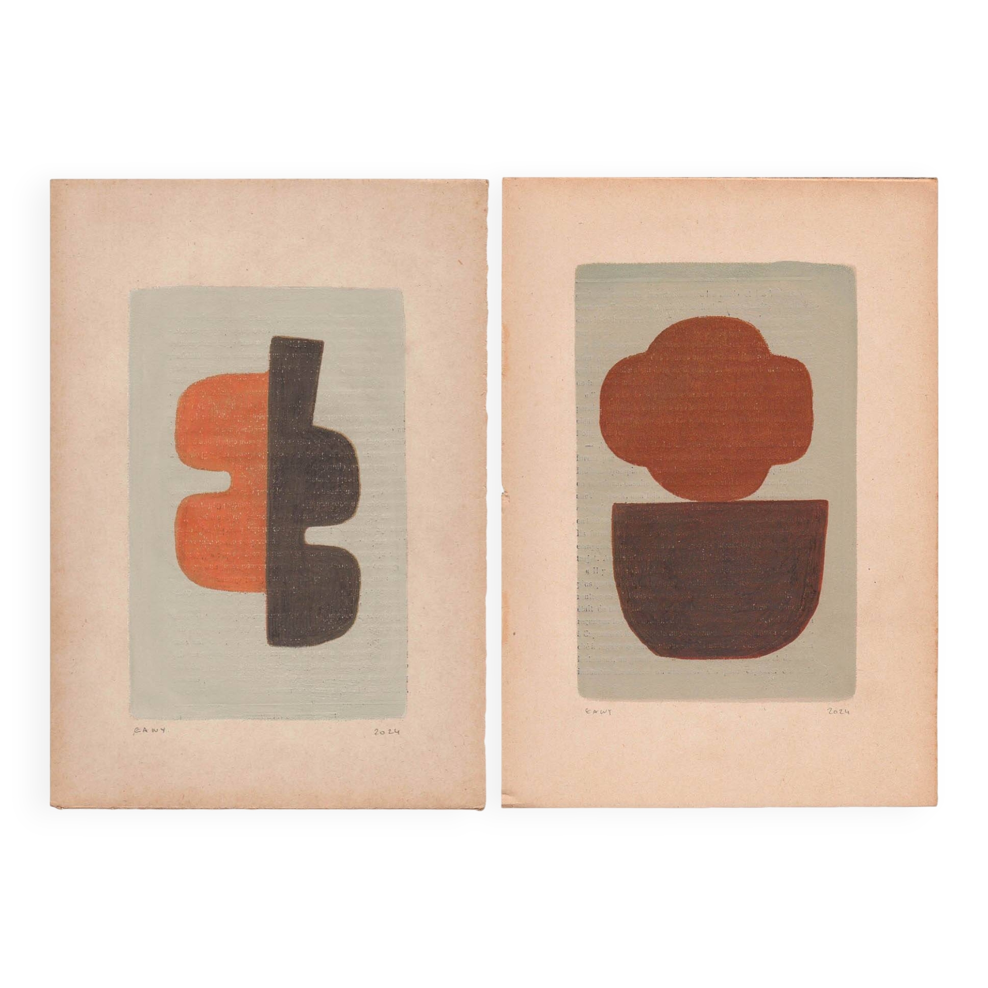 Paintings on old paper - abstract paintings signed Eawy