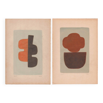 Paintings on old paper - abstract paintings signed Eawy