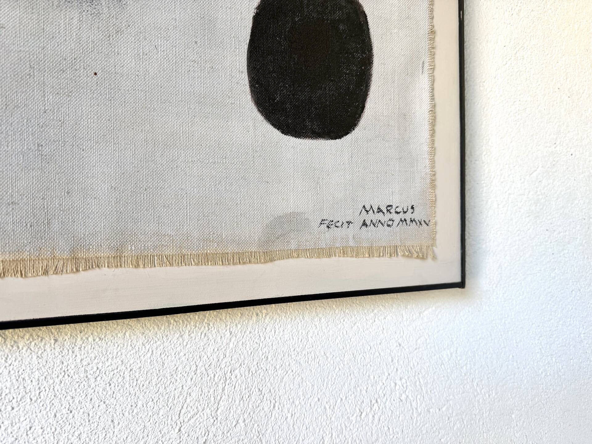 Tableau abstrait sur toile de lin dans le goût de Joan Miro