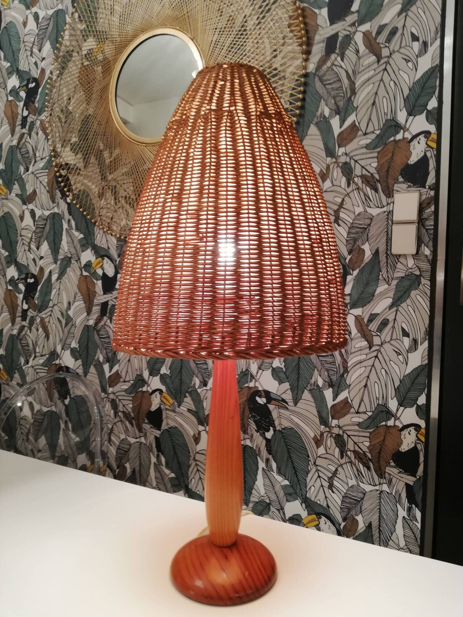 Lamp foot fungus wood Lampshade rattan wicker Scandinavian style