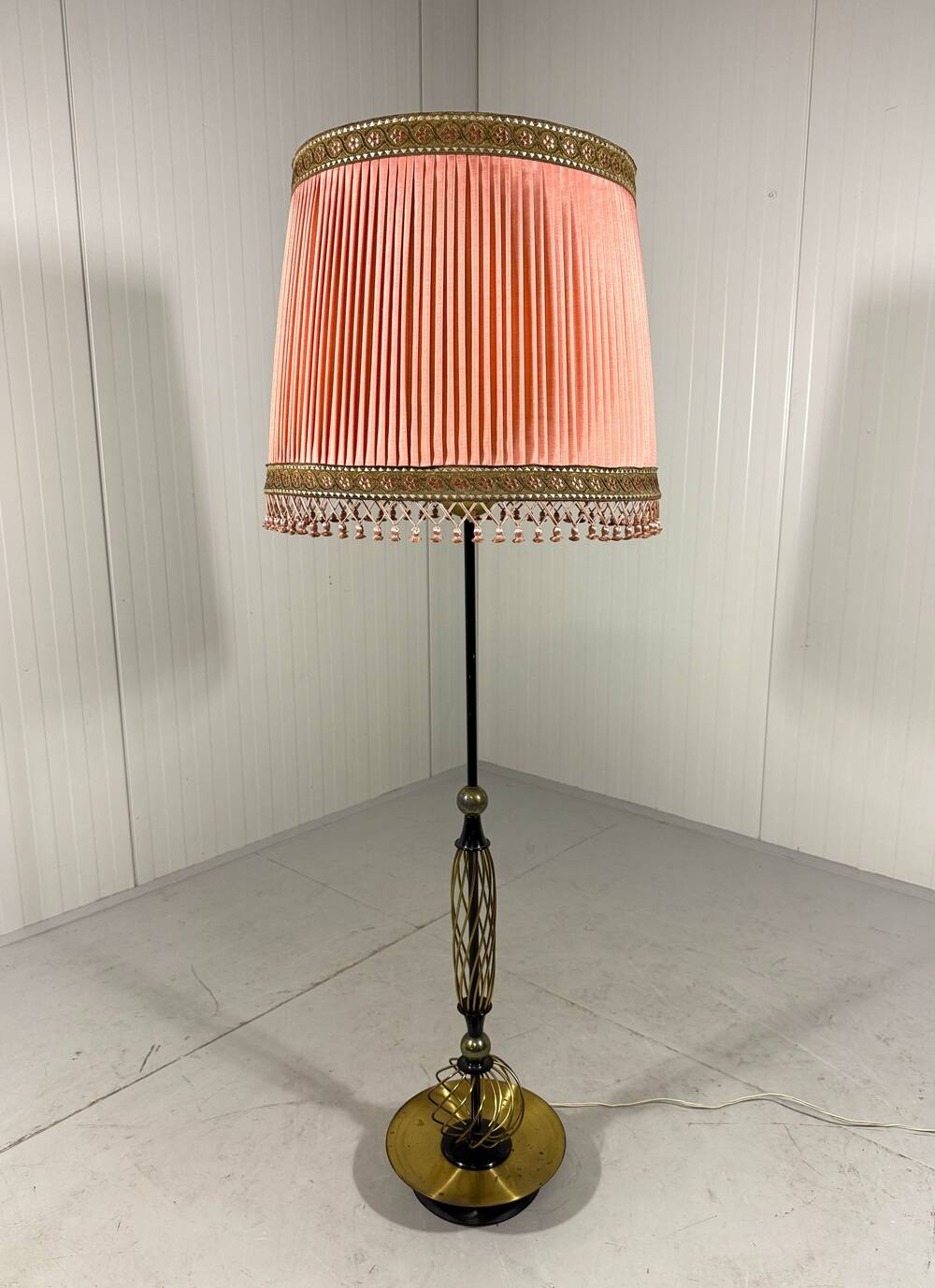 Austrian brass floor lamp pleated lampshade 1940-50’s