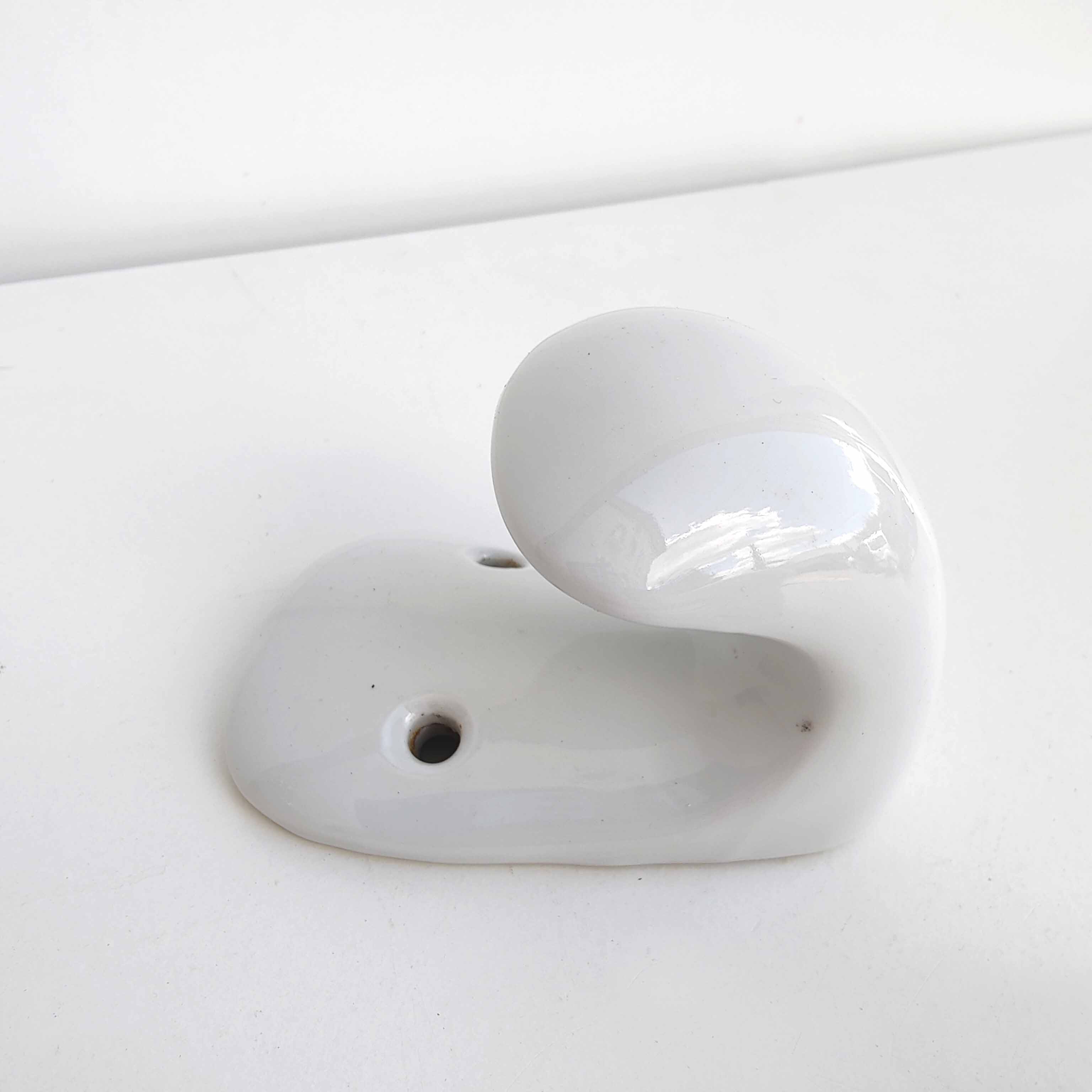 Pair of bathroom hooks or kitchen in white ceramic 1950