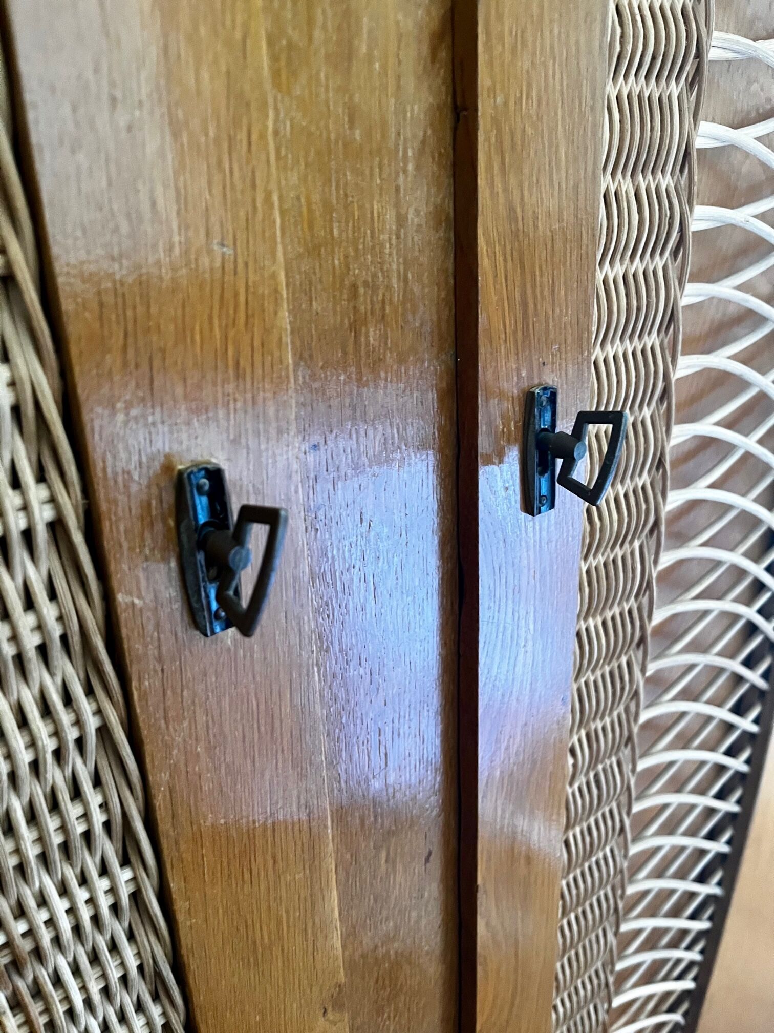 Wood and rattan cabinet 60s