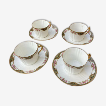 4 tasses et sous tasses porcelaine de Limoges - Chabrol & Poirier 1925