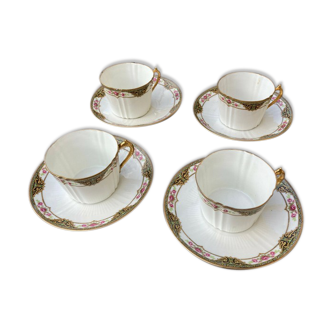 4 tasses et sous tasses porcelaine de Limoges - Chabrol & Poirier 1925