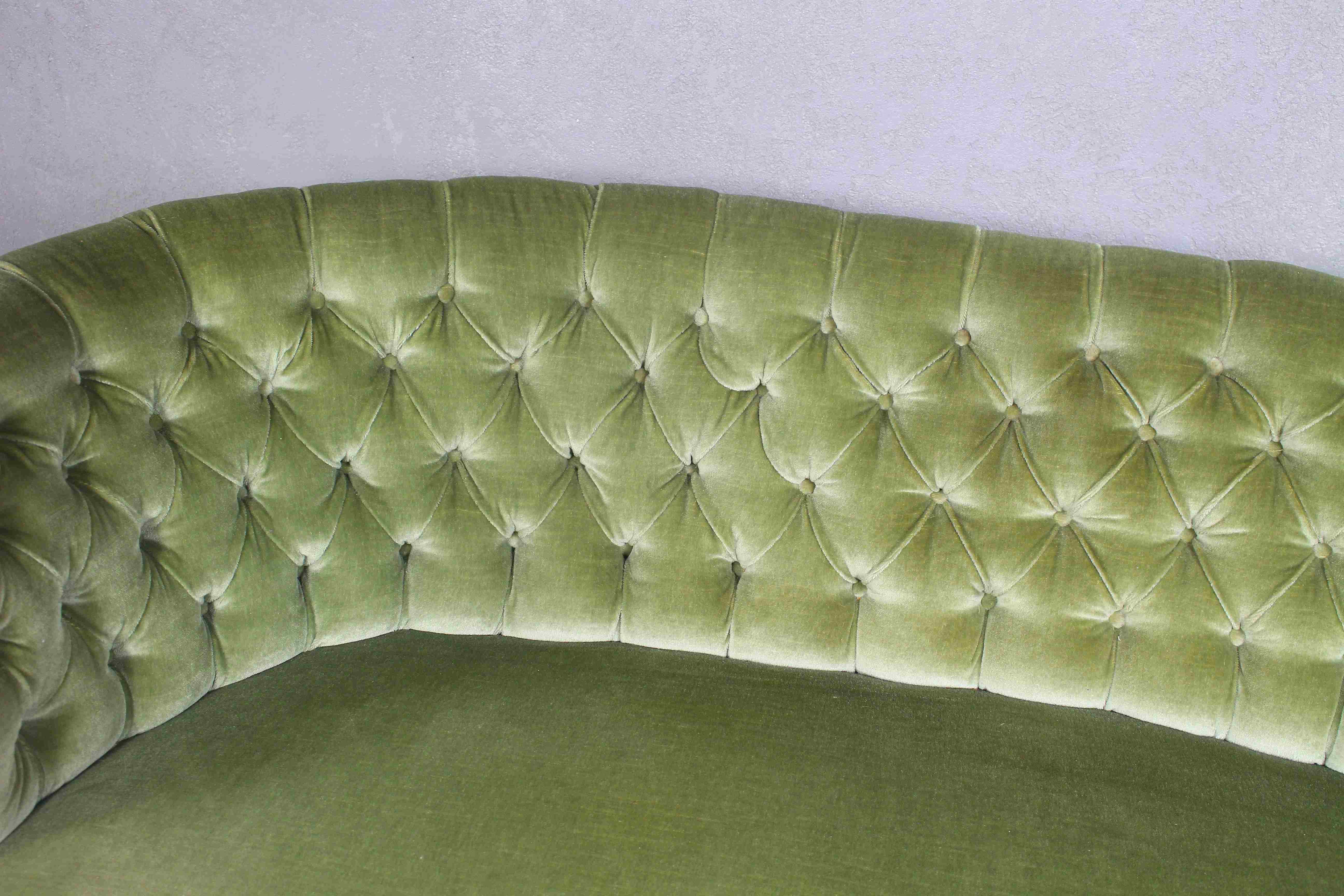 1940s Danish Curved Green Buttoned Sofa