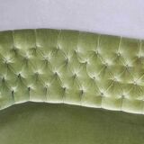 1940s Danish Curved Green Buttoned Sofa